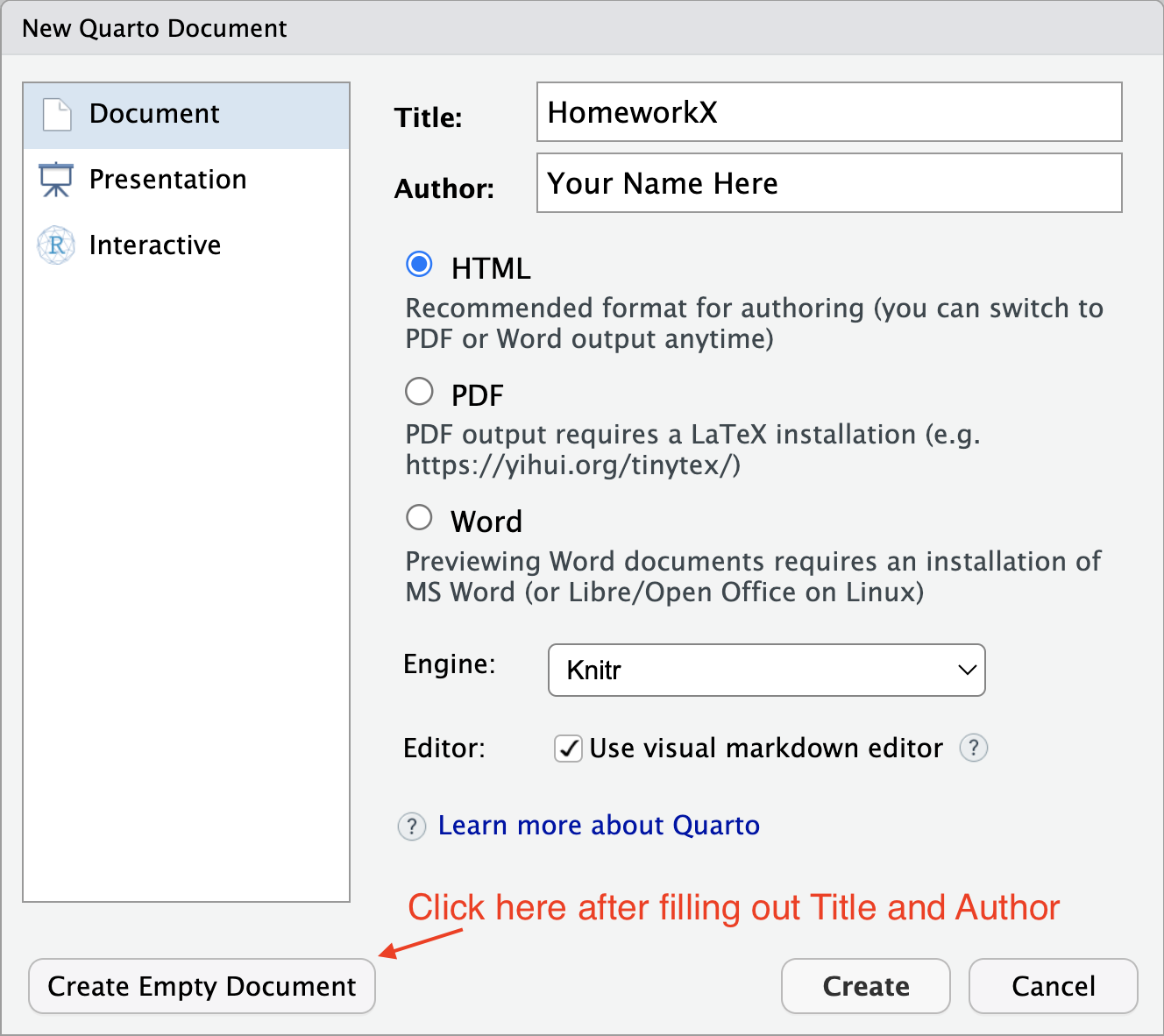 New Quarto Document