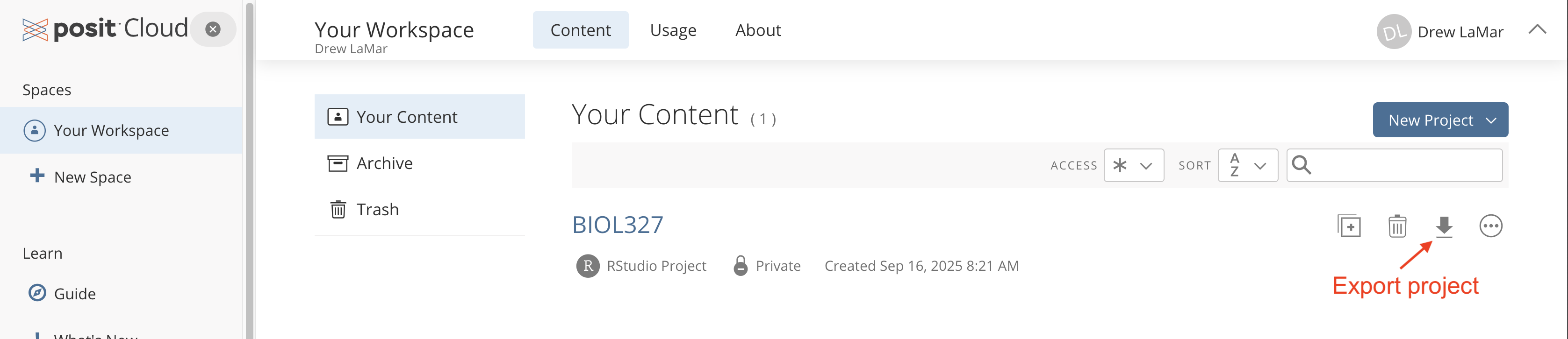 Click to export project to your computer.