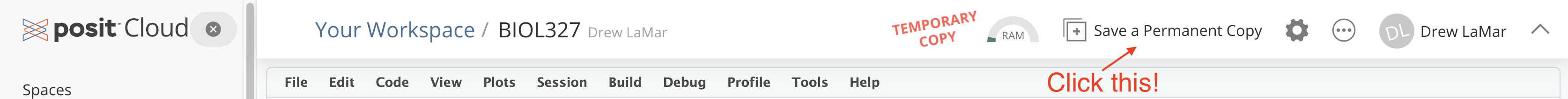 Click the save a permanent copy button to copy the temporary project to your account.